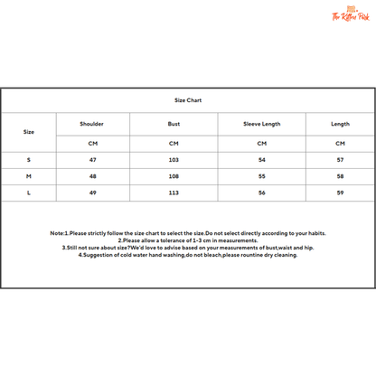 Size chart for clothing with measurements in centimeters