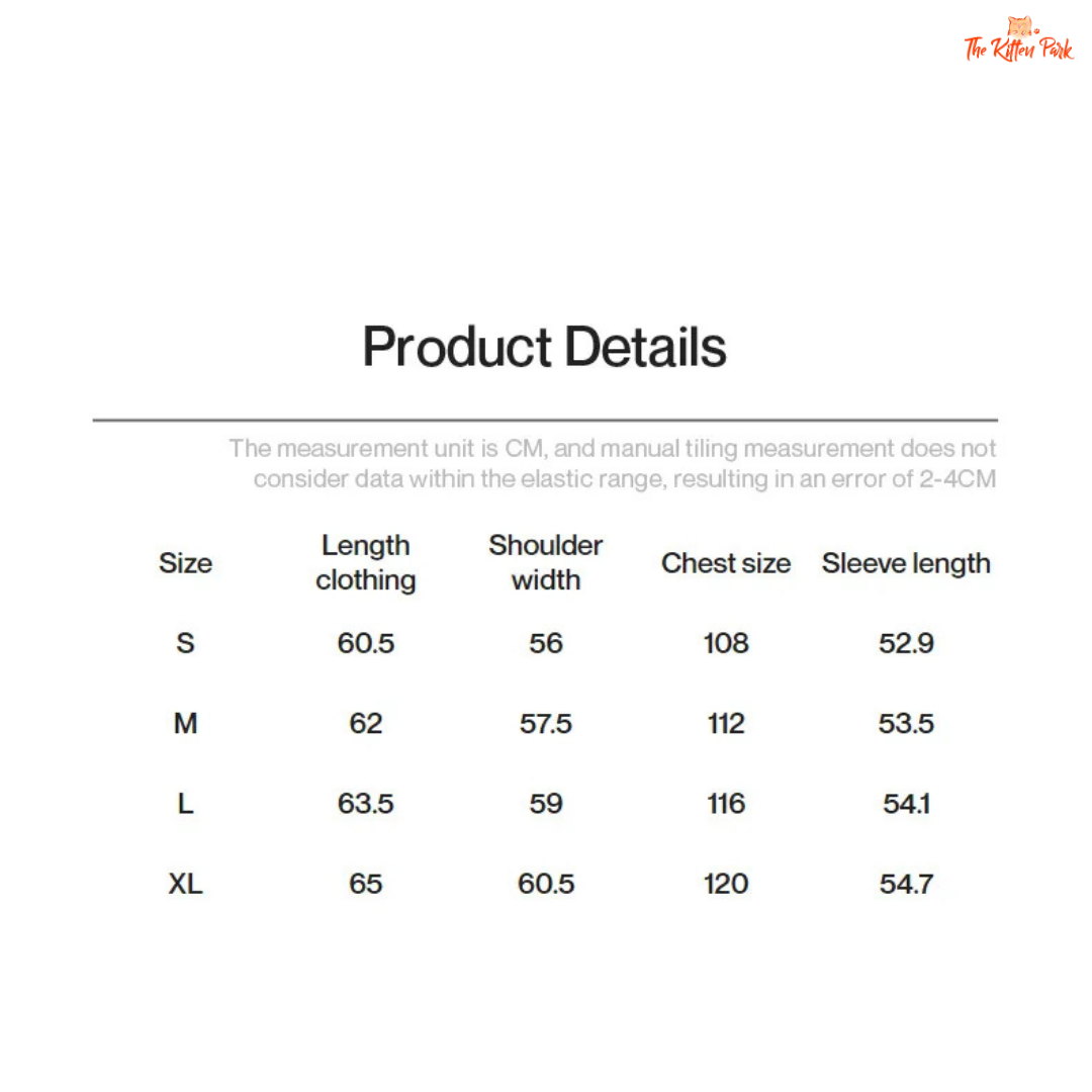 Product details table for clothing measurements with size labels.