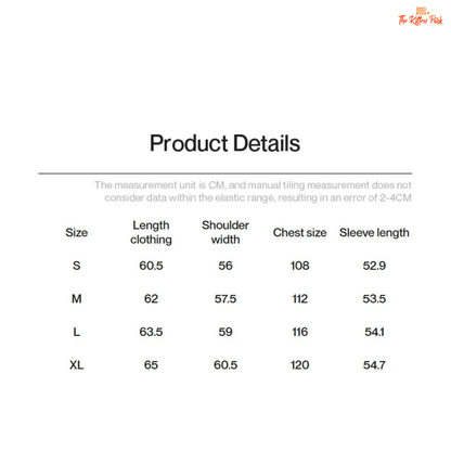 Product details table for clothing measurements with size labels.