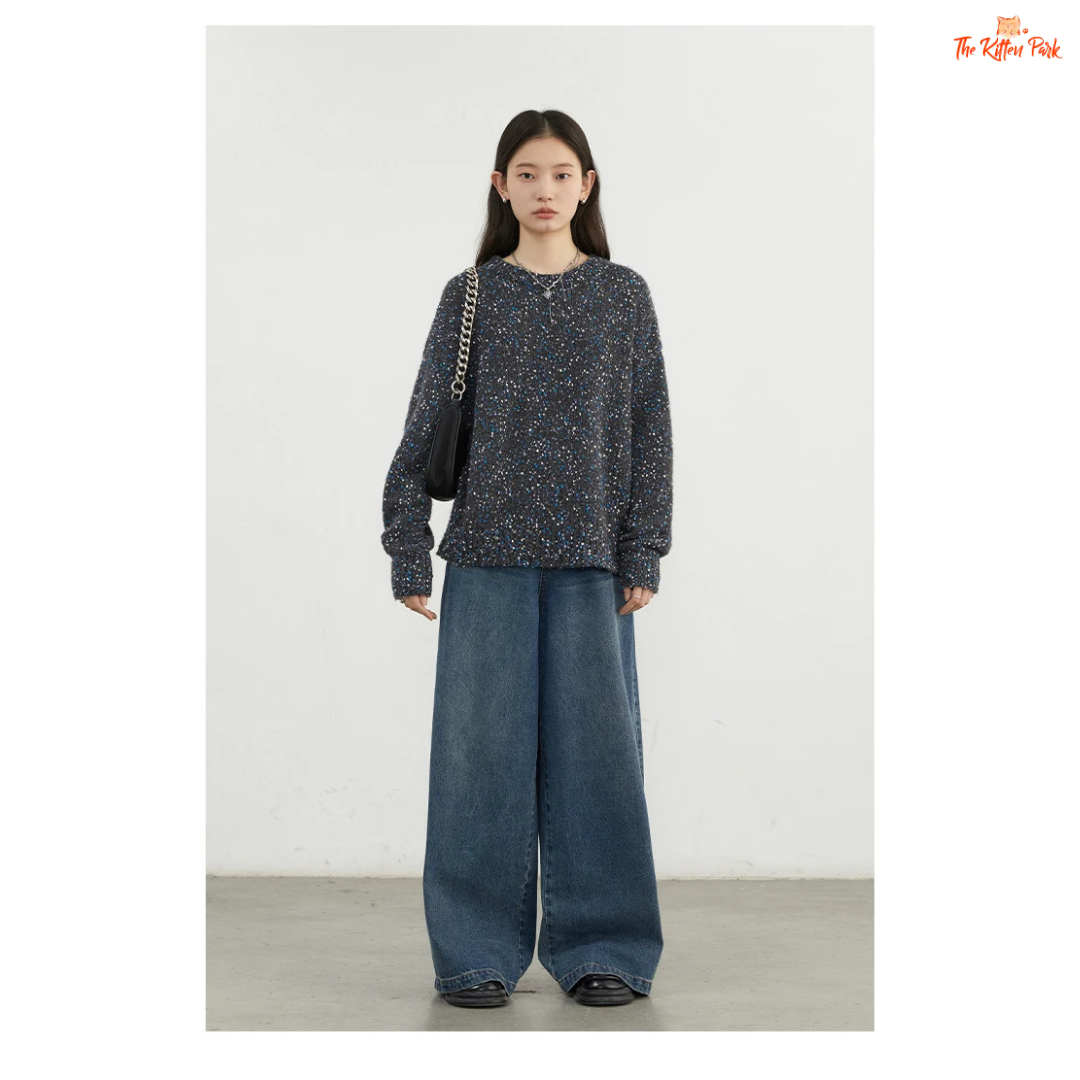 Women’s O-Neck Dot Knit Cardigan – Loose Casual Sweater Top Autumn Winter 2026, heavyweight dotted knit with full sleeves and cozy casual fit.