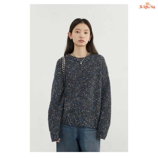 Women’s O-Neck Dot Knit Cardigan – Loose Casual Sweater Top Autumn Winter 2026, heavyweight dotted knit with full sleeves and cozy casual fit.