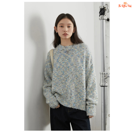 Women’s O-Neck Dot Knit Cardigan – Loose Casual Sweater Top Autumn Winter 2026, heavyweight dotted knit with full sleeves and cozy casual fit.