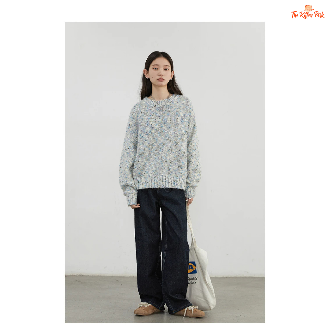 Women’s O-Neck Dot Knit Cardigan – Loose Casual Sweater Top Autumn Winter 2026, heavyweight dotted knit with full sleeves and cozy casual fit.