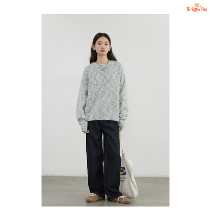 Women’s O-Neck Dot Knit Cardigan – Loose Casual Sweater Top Autumn Winter 2026, heavyweight dotted knit with full sleeves and cozy casual fit.