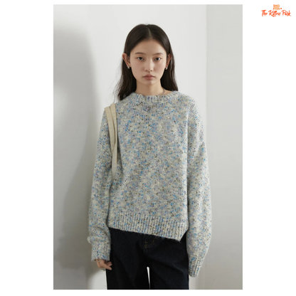 Women’s O-Neck Dot Knit Cardigan – Loose Casual Sweater Top Autumn Winter 2026, heavyweight dotted knit with full sleeves and cozy casual fit.