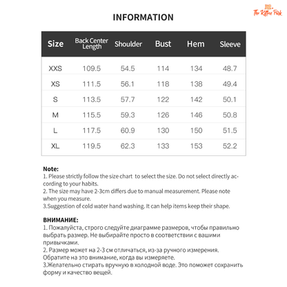 Size chart for clothing with measurements in centimeters