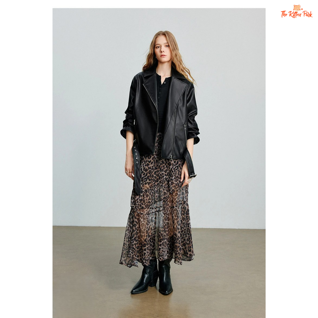 Women’s PU Leather Jacket – Autumn 2026 Motorcycle Style with Waist Belt, faux leather streetwear jacket with zipper closure and full sleeves.