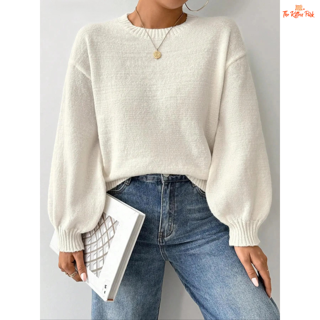 Women’s Solid Color Sweater, slim-fit winter pullover with solid design, O-neck, and long sleeves in a cozy polyester knit.