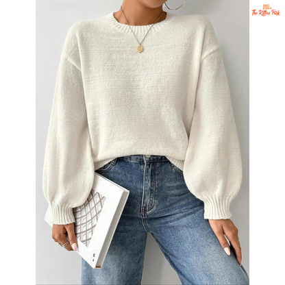 Women’s Solid Color Sweater, slim-fit winter pullover with solid design, O-neck, and long sleeves in a cozy polyester knit.