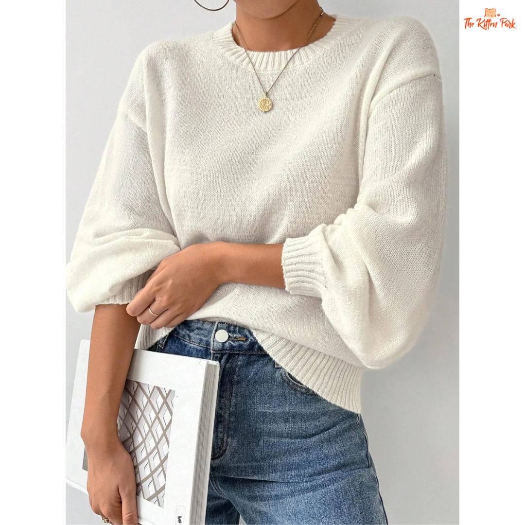 Women’s Solid Color Sweater, slim-fit winter pullover with solid design, O-neck, and long sleeves in a cozy polyester knit.