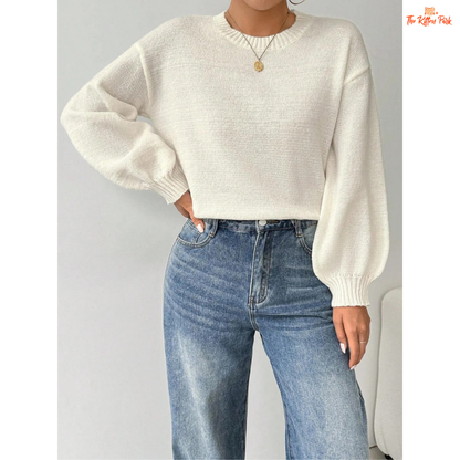 Women’s Solid Color Sweater, slim-fit winter pullover with solid design, O-neck, and long sleeves in a cozy polyester knit.