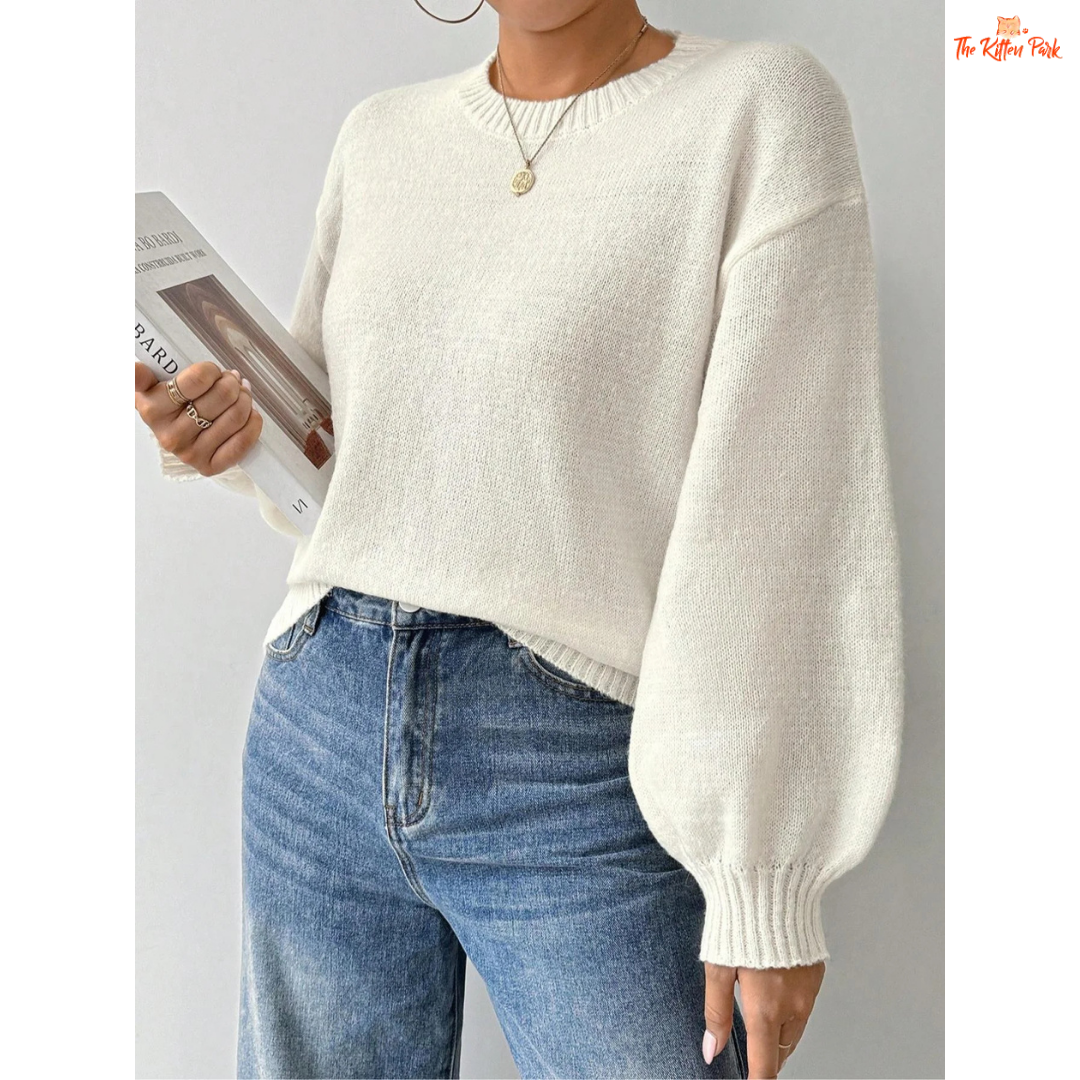 Women’s Solid Color Sweater, slim-fit winter pullover with solid design, O-neck, and long sleeves in a cozy polyester knit.
