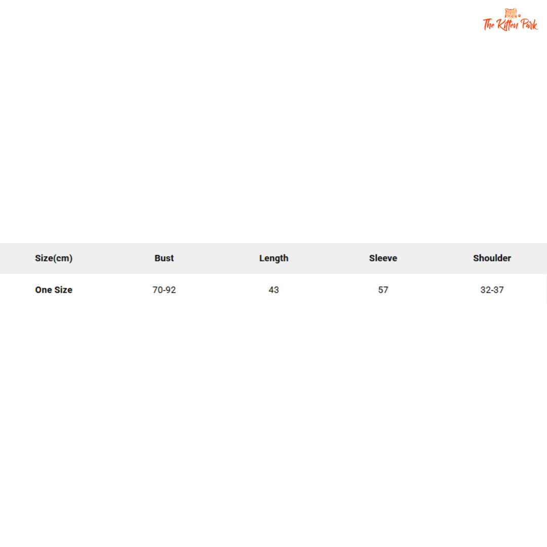 Measurement chart for clothing with size specifications on a white background