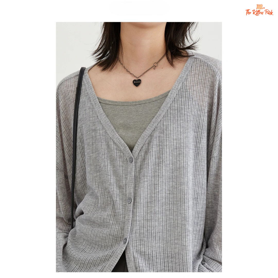 Women’s V-Neck Cardigan – Long Sleeve Lightweight Knit Top