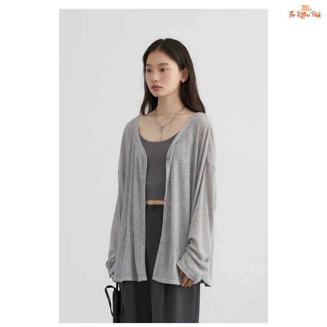 Women’s V-Neck Cardigan – Long Sleeve Lightweight Knit Top