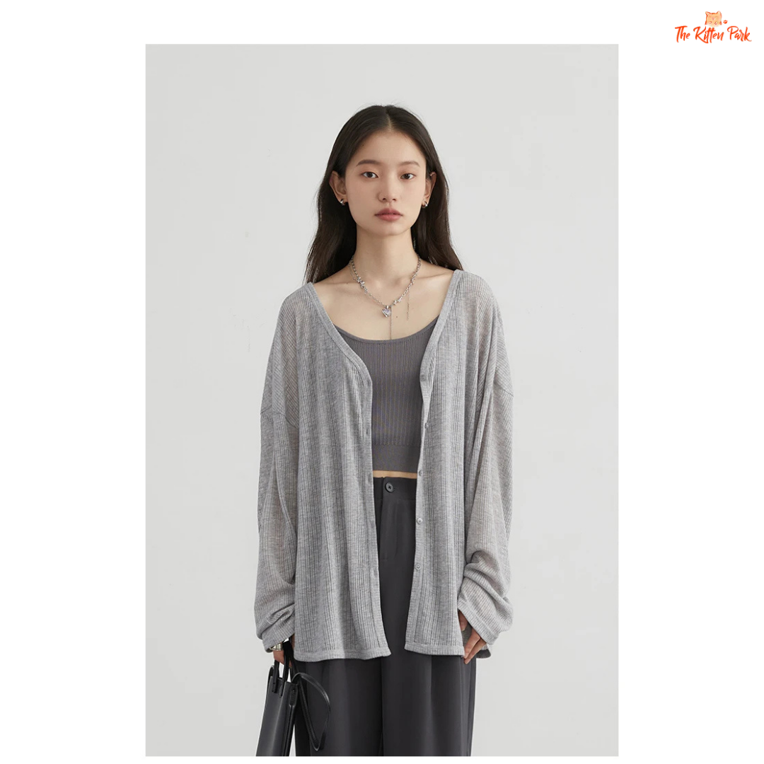 Women’s V-Neck Cardigan – Long Sleeve Lightweight Knit Top