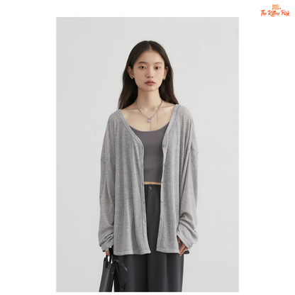 Women’s V-Neck Cardigan – Long Sleeve Lightweight Knit Top