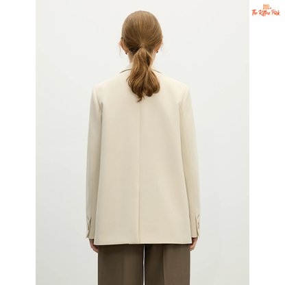 Elegant women’s versatile blazer in light green and off-white tones, featuring a loose fit, single-breasted closure, and notched collar for spring and summer office wear.