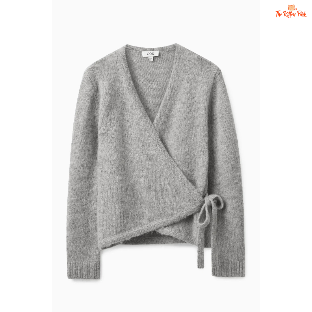 Gray wrap sweater on a white background