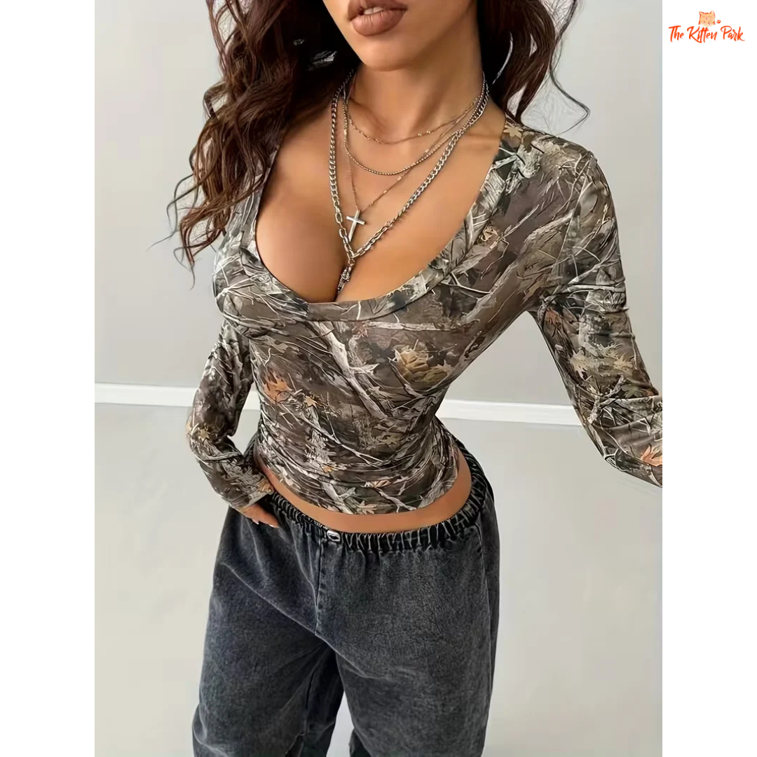 Y2K Tree Branch V-Neck Street Top