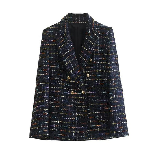 Vintage Notched Collar Colorful Plaid Blazer Jackets