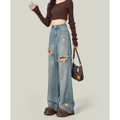 Womens Ripped High Waisted Baggy Jeans