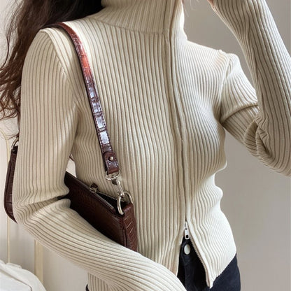 Zippered Elegance Slim Fit Sweater