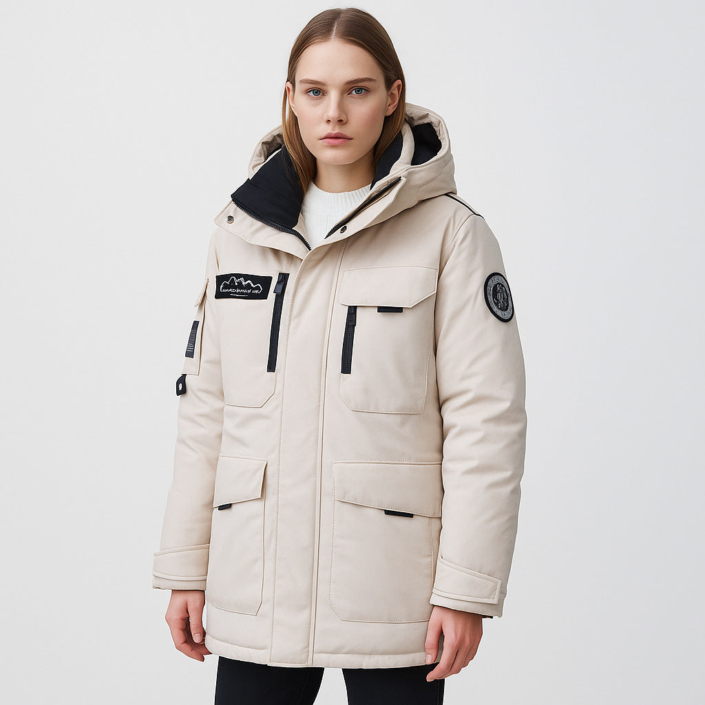 Women Geometric Design Collarless Oversized Parka