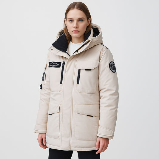Women Geometric Design Collarless Oversized Parka