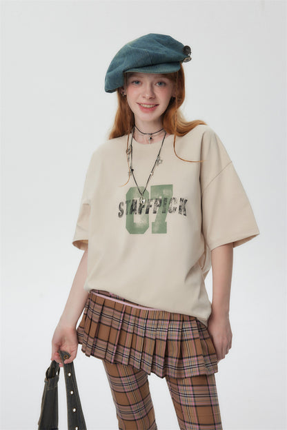Womens Vintage Black Letter Print T-Shirts