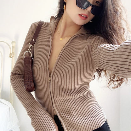 Zippered Elegance Slim Fit Sweater
