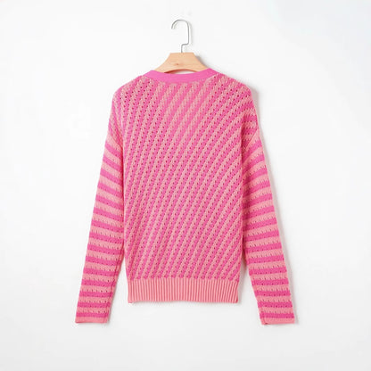 Womens V Neck Stripes Cardigan