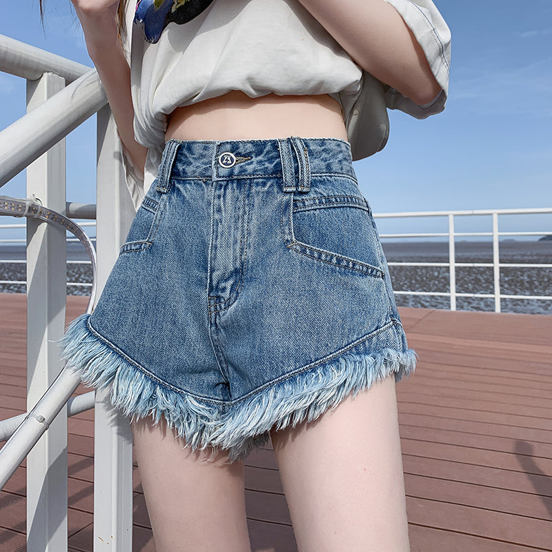 Summer Frayed High Waist Denim Shorts