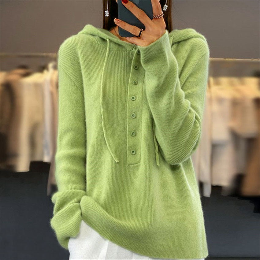 Womens Casual Knitted Hooded Sweater
