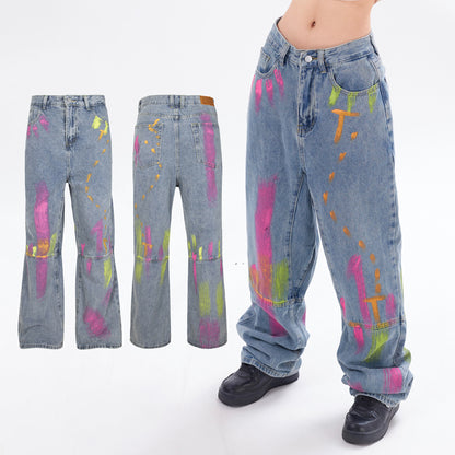 American Street Style Graffiti Print Jeans