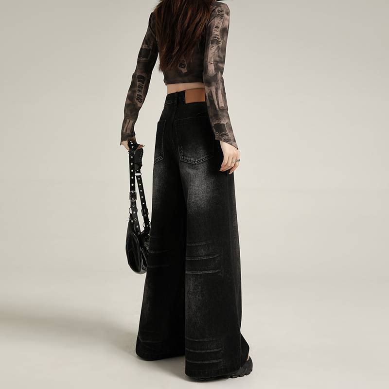 Womens Black Ripped Straight Leg Jeans