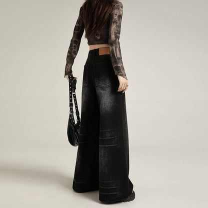 Womens Black Ripped Straight Leg Jeans