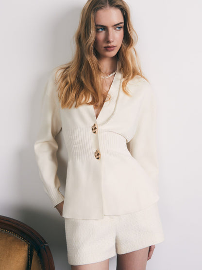 Women Chic Button Closure V Neck Cardigan Sweaters