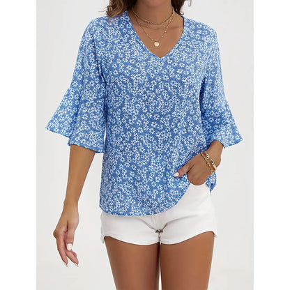 Womens Floral V Neck Tops
