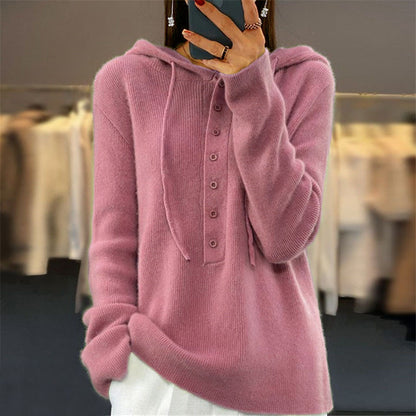 Womens Casual Knitted Hooded Sweater