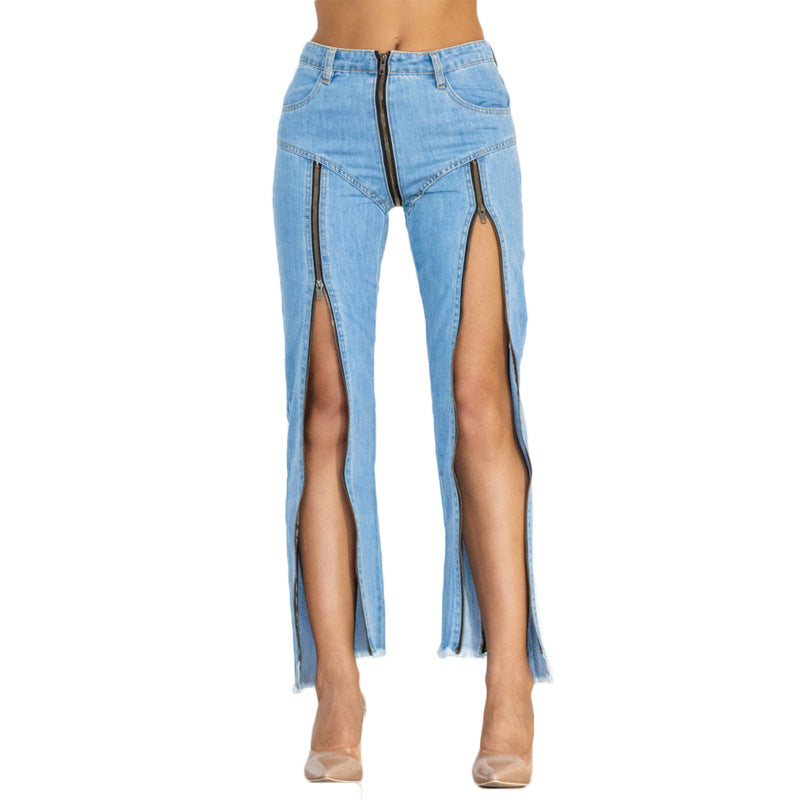 High Waist Zipper Design Jeans