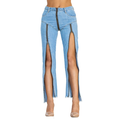 High Waist Zipper Design Jeans