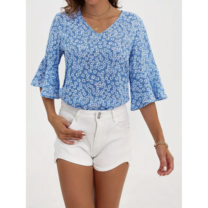 Womens Floral V Neck Tops