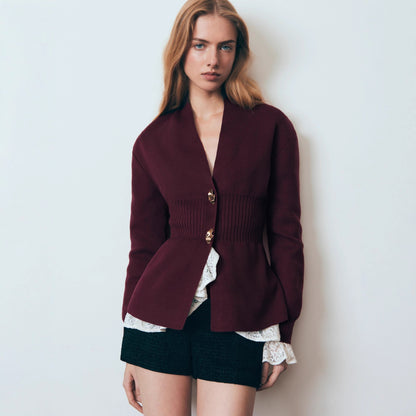 Women Chic Button Closure V Neck Cardigan Sweaters