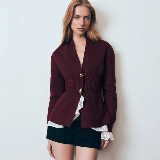 Women Chic Button Closure V Neck Cardigan Sweaters