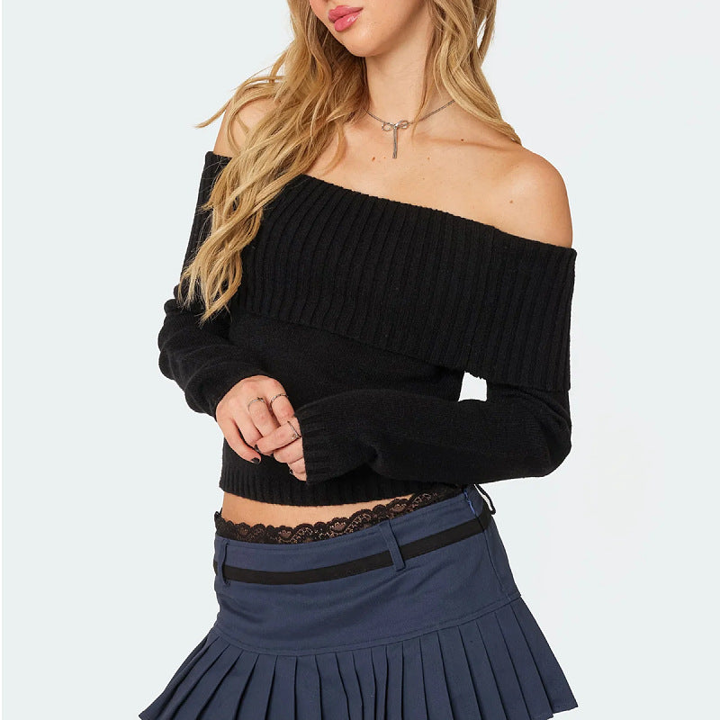 Womens Off Shoulder Knitted Crop Sweaters