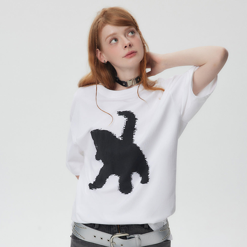 Womens Cartoon Funny Cat T-Shirt