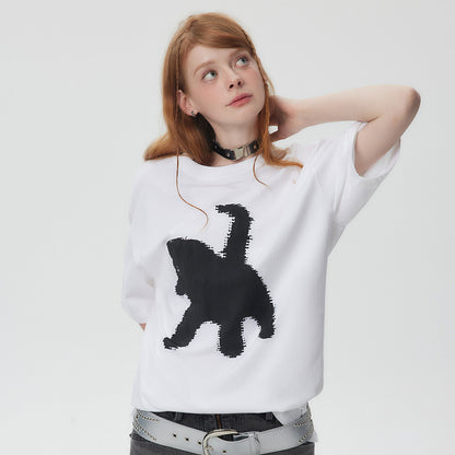 Womens Cartoon Funny Cat T-Shirt