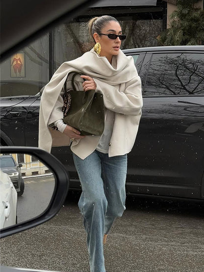 Women Casual Scarf Collar Single Breasted Coats