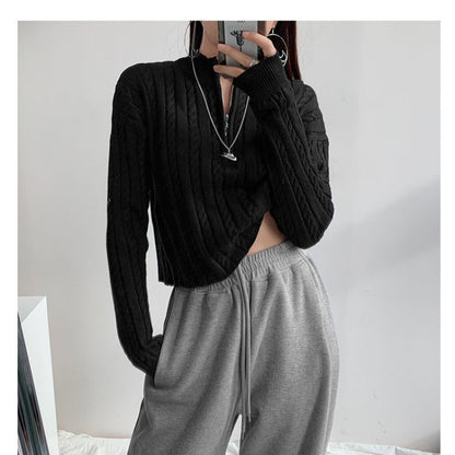 Womens Knitted Zipper Neck Sweaters